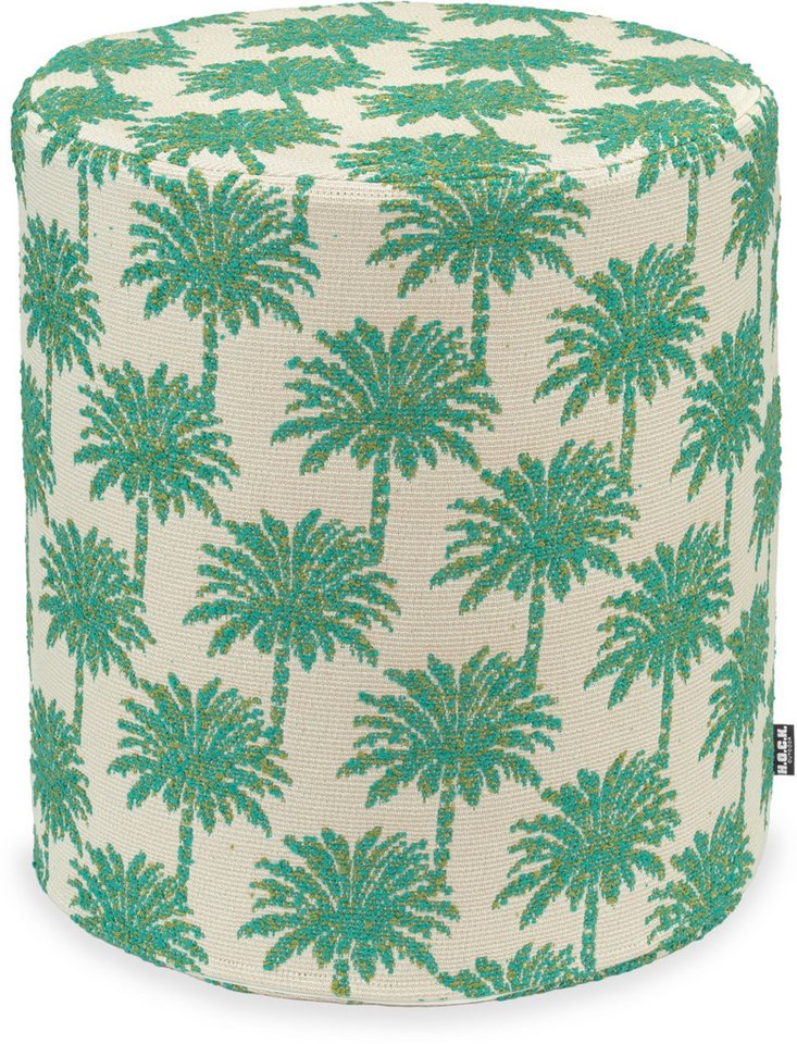 H.O.C.K. Sitzhocker H.O.C.K. Vamosa Palms Outdoor Hocker ø40x45cm rund türkis-green Palmen, Hocker, Sitzhocker, Pouf Hocker, Barhocker - wetterfest, vielseitig von H.O.C.K.