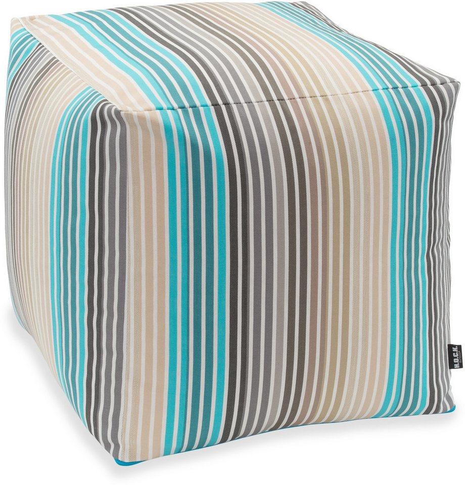 H.O.C.K. Sitzhocker H.O.C.K. Yucatan Outdoor Bean Cube 40x40x40cm Streifen ocean beige, Hocker, Sitzhocker, Pouf Hocker, Barhocker - wetterfest, vielseitig von H.O.C.K.