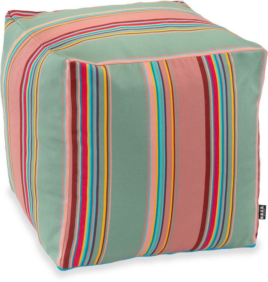 H.O.C.K. Sitzhocker H.O.C.K. Yucatan Outdoor Bean Cube Pouf 40x40x40cm Streifen lindgrün, Hocker, Sitzhocker, Pouf Hocker, Barhocker - wetterfest, vielseitig von H.O.C.K.