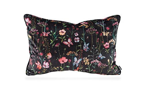 H.O.C.K. Just Velvet Kissen inkl. Füllung Samt Blumen Floral einfarbig mit Füllung (Black Velvet, 60 x 40 cm) von H.O.C.K.