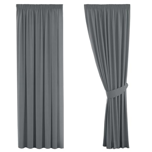 H.VERSAILTEX Gardine blickdichte, Anthrazit VerdunkelungsGardine mit Kräuselband, Energiespar & Wärmeisolierend, 2 Stück 228 cm x 228 cm (H x B), 2er-Set von H.VERSAILTEX