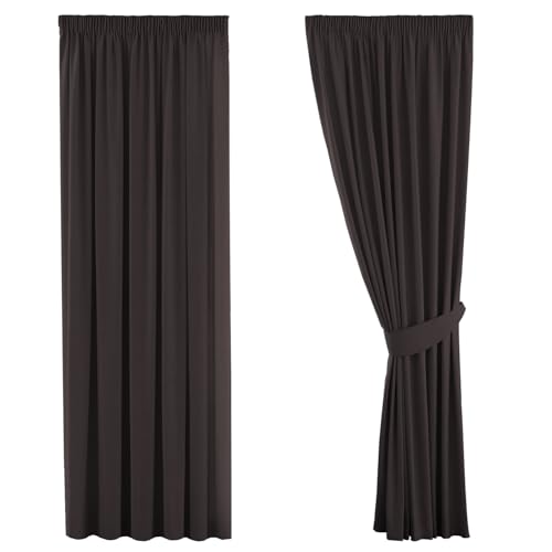 H.VERSAILTEX Gardine blickdichte, Dunkelbraun VerdunkelungsGardine mit Kräuselband, Energiespar & Wärmeisolierend, 2 Stück 182 cm x 166 cm (H x B), 2er-Set von H.VERSAILTEX