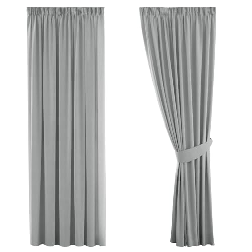 H.VERSAILTEX Gardine blickdichte, Grau VerdunkelungsGardine mit Kräuselband, Energiespar & Wärmeisolierend, 2 Stück 182 cm x 166 cm (H x B), 2er-Set von H.VERSAILTEX