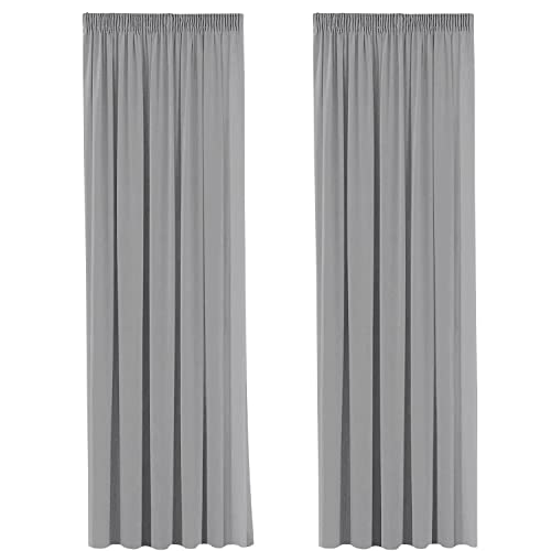 H.VERSAILTEX Gardine blickdichte, Grau VerdunkelungsGardine mit Kräuselband, Energiespar & Wärmeisolierend, 2 Stück 228 cm x 167 cm (H x B), 2er-Set von H.VERSAILTEX