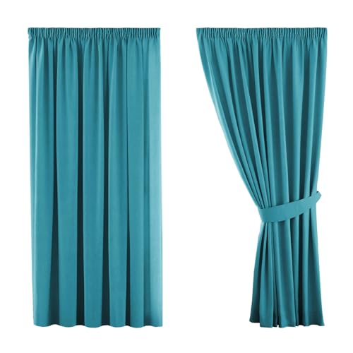 H.VERSAILTEX Gardine blickdichte, Petrol VerdunkelungsGardine mit Kräuselband, Energiespar & Wärmeisolierend, 2 Stück 137 cm x 116 cm (H x B), 2er-Set von H.VERSAILTEX
