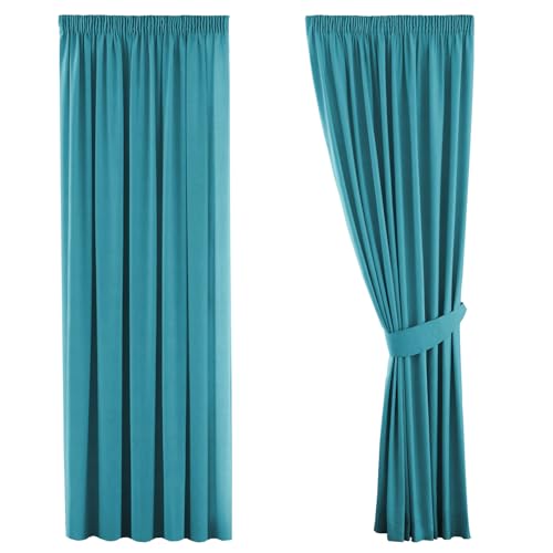 H.VERSAILTEX Gardine blickdichte, Petrol VerdunkelungsGardine mit Kräuselband, Energiespar & Wärmeisolierend, 2 Stück 182 cm x 166 cm (H x B), 2er-Set von H.VERSAILTEX