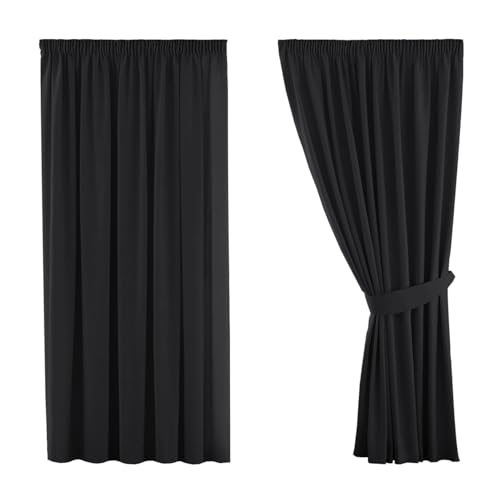 H.VERSAILTEX Gardine blickdichte, Schwarz VerdunkelungsGardine mit Kräuselband, Energiespar & Wärmeisolierend, 2 Stück 137 cm x 116 cm (H x B), 2er-Set von H.VERSAILTEX