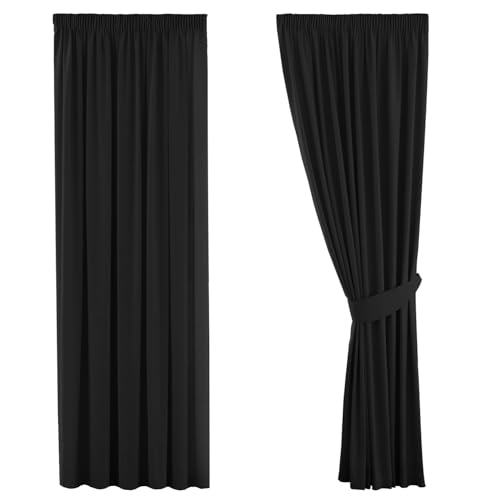 H.VERSAILTEX Gardine blickdichte, Schwarz VerdunkelungsGardine mit Kräuselband, Energiespar & Wärmeisolierend, 2 Stück 182 cm x 116 cm (H x B), 2er-Set von H.VERSAILTEX