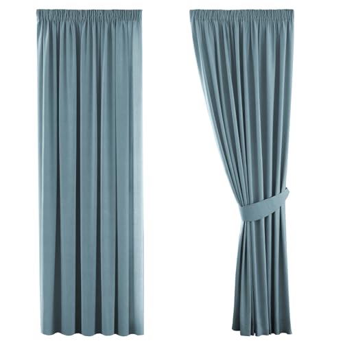 H.VERSAILTEX Gardine blickdichte, Stein Blau VerdunkelungsGardine mit Kräuselband, Energiespar & Wärmeisolierend, 2 Stück 137 cm x 167 cm (H x B), 2er-Set von H.VERSAILTEX