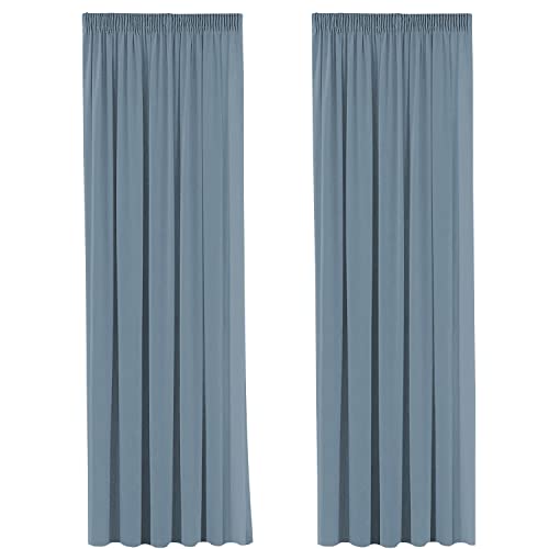 H.VERSAILTEX Gardine blickdichte, Stein Blau VerdunkelungsGardine mit Kräuselband, Energiespar & Wärmeisolierend, 2 Stück 228 cm x 228 cm (H x B), 2er-Set von H.VERSAILTEX