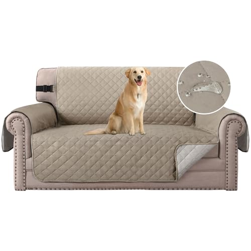 Wendbarer Schonbezug, gesteppt, Möbelschutz, Loveseat Bezug mit verstellbarem Gummiband, Sitzbreite bis zu 116.8 cm, Couchbezug für Haustiere, Sofabezug für 2-Sitzer (Loveseat, Sand/Beige) von H.VERSAILTEX