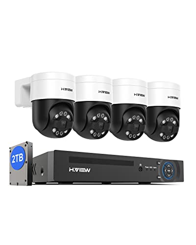 H.VIEW Überwachungskamera System 8CH 8MP PoE NVR Recorder mit 2TB HDD Festplatte und 4X 5MP PTZ POE IP Kamera mit Mikrofon Wasserfest Überwachungskamera Set für Außen/Innen von H.VIEW