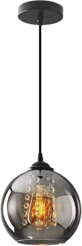 H.W.S Glas Pendelleuchte Kristall Pendellampe Modern Kugel Kronleuchter Design Kreative Hängeleuchte Höhenverstellbar Innen Dekoration Hängelampe Wohnzimmer Leuchte (Smoky gray, 1 flammend) von H.W.S