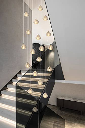 H.W.S LED Moderne Pendelleuchte esstisch Pendellampe Villa Kronleuchter Höheverstellbar Hängeleuchte aus Glas Küchen Flurlampe Kristall Treppenhaus(Rechteck, 26-flammig) von H.W.S
