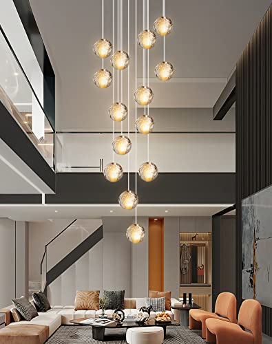 H.W.S LED Pendelleuchte Glas Kristall Hängeleuchte Lüster Dekoratives Kronleuchter Modern Pendellampe für Villa Treppe Wohzimmer Esszimmer Schlafzimmer Innenleuchte(14-Flamming, Square) von H.W.S