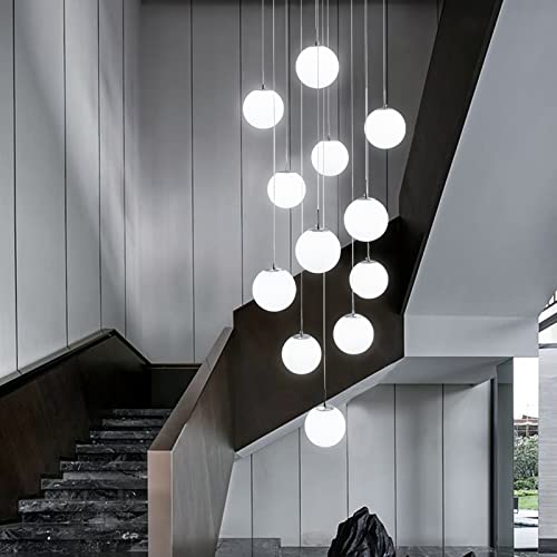 H.W.S Pendelleuchte Modern Treppenhaus Aus Kugel Hängeleuchte Esstisch G9 Pendellampe Höhenverstellbar Kronleuchter Treppe Lampe Wohnzimmer Villa Küchen Flurlampe Lüster Dekoratives (12 flammig) von H.W.S