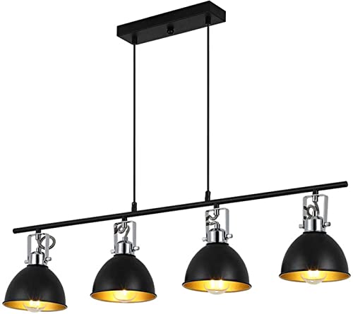 H.W.S Vintage Pendelleuchte Schwarz Retro Hängeleuchte Industrial Leuchtmittel E27 Pendellampe Höhenverstellbar Hängelampe Wohnzimmer Kronleuchter Lüster für Esszimmer Restaurant Café， (4 flamming) von H.W.S