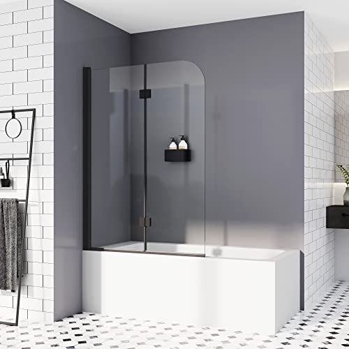 Duschwand für Badewannen Schwarz 120 x 140 cm faltbar Duschabtrennung Sicherheitsglas hell Duschwand Duschabtrennung Nano 6mm Glas von H.Y