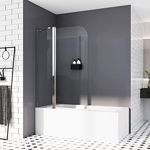 Duschwand für Badewannen 90x140cm Duschabtrennung Sicherheitsglas hell Duschwand Duschabtrennung Nano Glas mit Stabilisierungsstange von HY-RWML
