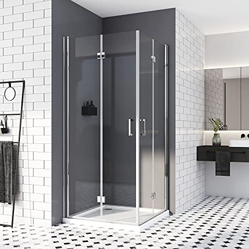 Duschkabine 120x80,Eckeinstieg Dusche Falttür 180º Duschabtrennung 6mm Nano-Beschichtung ESG Glas 195cm von H.Y