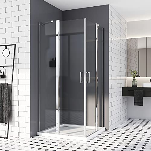 Duschkabine 90x90cm, Eckeinstieg Dusche Falttür Duschwand Duschabtrennung NANO Glas ESG-Sicherheitsglas - Duschabtrennung Höhe 185cm von H.Y