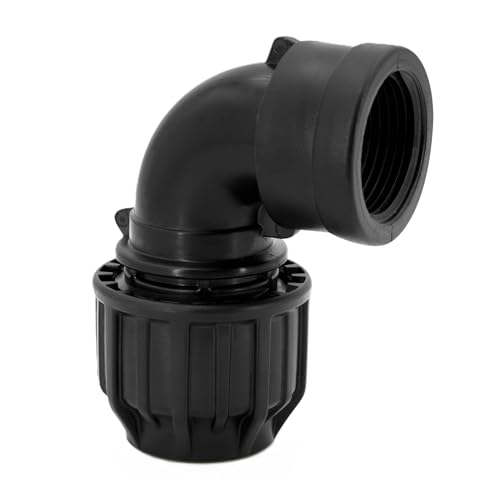 H2O-Flex® Black Edition 25 er PP Fitting Bogen mit 1/2" IG DVGW Klemmverbinder Winkel Verschraubung mit 1/2 Zoll Innengewinde für PE Rohr Adapter Verbinder mit IG von H2O-Flex