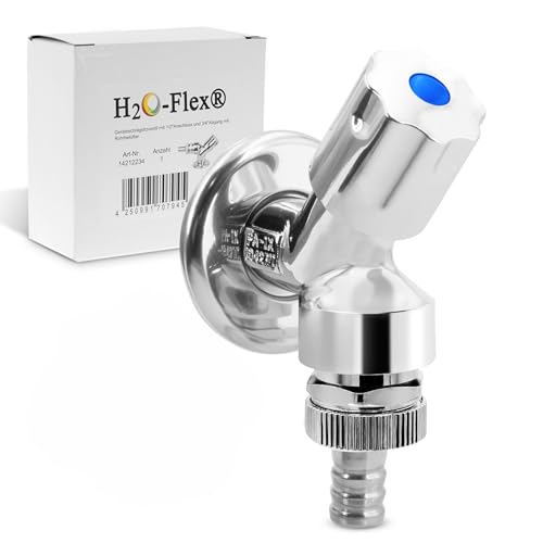 H2O-Flex® DVGW-Geräteschrägsitzventil mit 1/2" Wandanschluss und 3/4"Abgang mit Rohrbelüfter von H2O-Flex