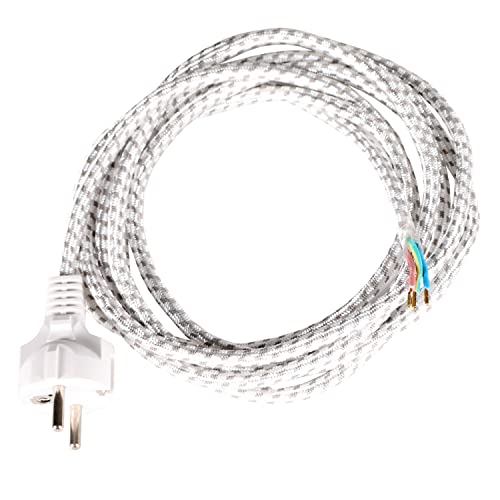 Anschlußkabel 3m Weiß/Grau mit Stecker Textil Kabel H03RT-F 3x0,75mm² Anschlußleitung Textilummantelt Bügeleisenkabel Netzkabel von H4L