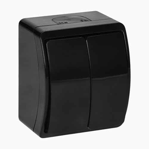 Aufputz Doppelschalter Lichtschalter Wandschalter IP44 schwarz 230V von H4L