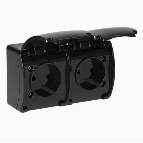 Aufputz Doppelsteckdose Steckdose Wandsteckdose IP44 schwarz 230V von H4L