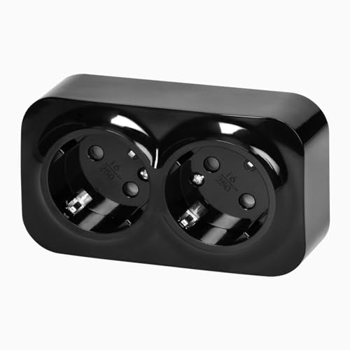 Aufputz Steckdose Schwarz 2-fach Wandsteckdose IP20 Schukosteckdose 230V AC 16A von H4L