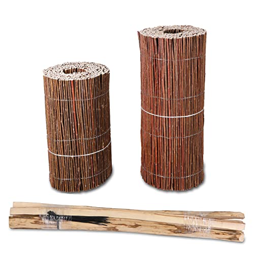 Beeteinfassung Weide 30cm Höhe Rollzaun Steckzaun Weidenmatte Teichumrandung Gartendeko + 7 x Steckpfosten + Kabelbinder von H4L