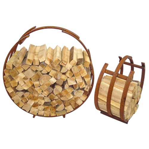 H4L Brennholzständer Kaminholzständer Stapelregal 2er Set Rund Rost-Optik Kaminholz Regal von H4L