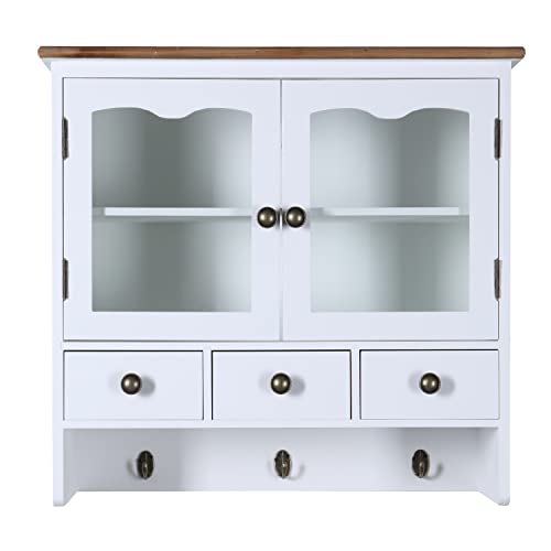H4L Wandregal Hängeschrank Weiß Vintage-Style 55cm Regal Schrank Holzregal Wandschrank im Shabby-Look Küchenregal von H4L