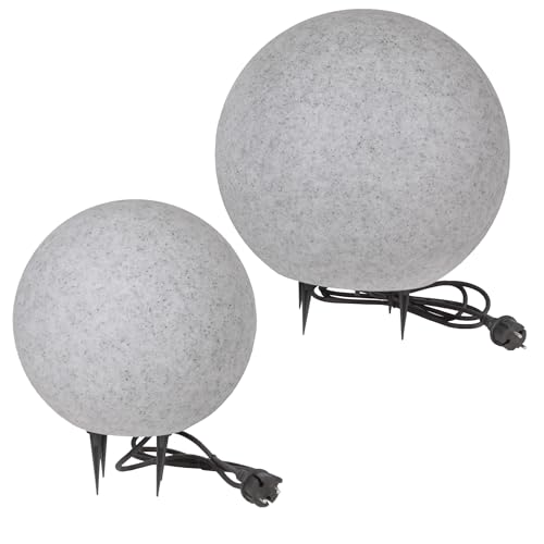 Kugelleuchte Gartenlampe Kugellampe Stein Granit-Optik 2er Set 30-40cm inkl. 1,5m Kabel/Stecker von H4L