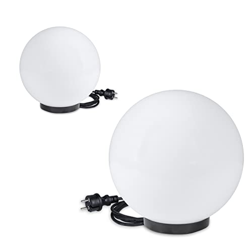 Kugelleuchten 2er Set 20/30cm weiß E27 Kugellampen inkl. 3m Anschlußkabel mit Stecker Garten Aussenleuchten IP44 von H4L