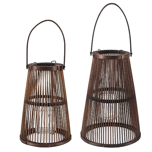 Laterne Holzlaterne Windlicht 2er Set GartenlaterneTerrassenlaterne Deko schwarz braun Braun von H4L