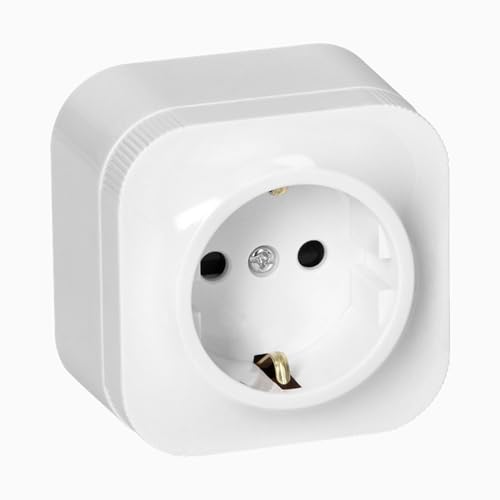 Steckdose Schukosteckdose 1-fach Wandsteckdose Aufputz IP20 Weiß 230V 16A von H4L