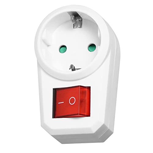 Steckdosenadapter 1-Fach mit Schalter Weiß Zwischensteckdose Schuko Euro-Steckdose Schalter beleuchtet von H4L