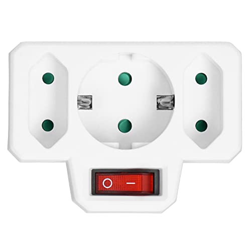 Steckdosenadapter 3-Fach mit Schalter Weiß Zwischensteckdose Schuko Euro-Steckdose Schalter beleuchtet von H4L