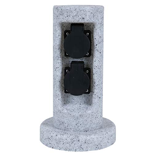 Steckdosensäule 2-fach Energiesäule rund Steinoptik 27cm Höhe Gartensteckdose Mehrfachsteckdose von H4L