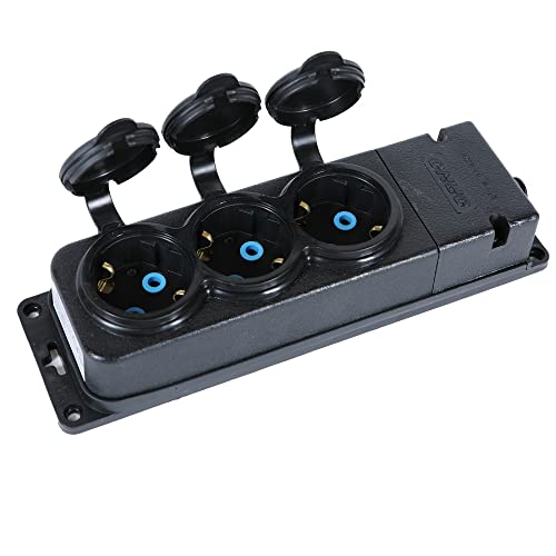 Verteiler-Steckdosenleiste 3-Fach schwarz IP44 Steckdosenverteiler max.250V 16A Steckdose von H4L