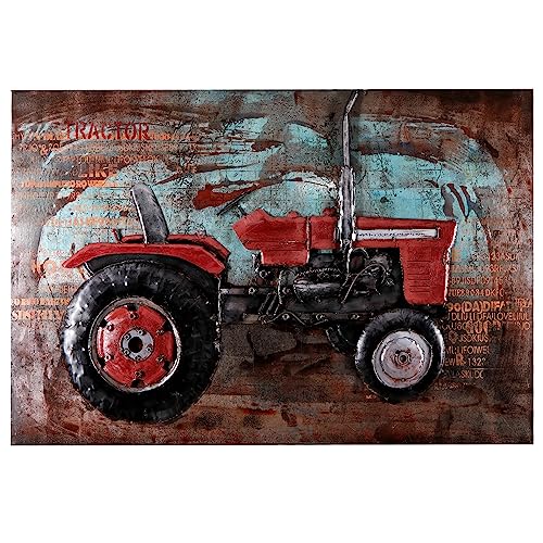 Wandbild Metallbild Relief Bild Traktor rot 3D-Optik 120x80cm handgefertigt Landwirtschaft von H4L