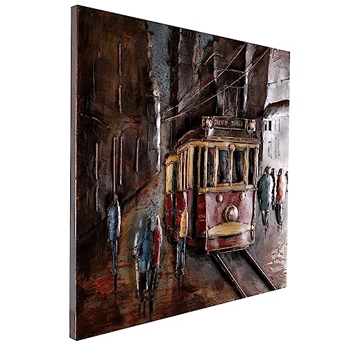 Wandbild Metallbild Relief Unikat Straßenbahn rot 3D Optik 80x80cm handgefertigt von H4L