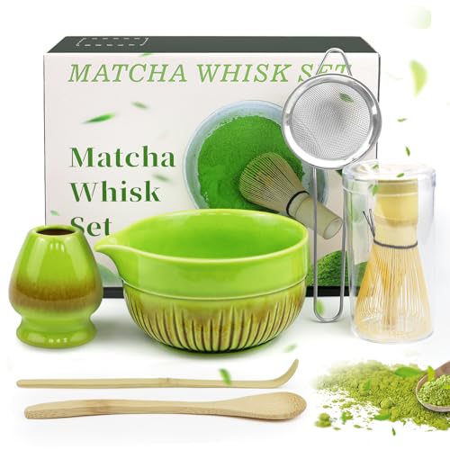 HA BIN 6 Stück Matcha Set, Matcha Schale mit Ausgießer, Matcha Tea Set, Matcha Besen, Matcha Filtersieb Löffel, Traditionelles Set für Matcha Tee Zuhause, Büro & Geschenkidee HA BIN 6 Stück Matcha Set, Matcha Schale mit Ausgießer, Matcha Tea Set, Matcha Besen, Matcha Filtersieb Löffel, Traditionelles Set für Matcha Tee Zuhause, Büro & Geschenkidee von HA BIN