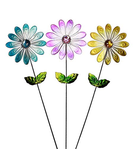 HAAC Gartenstecker Blume aus Metall mit Erdspieß 62 cm Farbe blau lila gelb oder pink für Frühling Sommer von HAAC