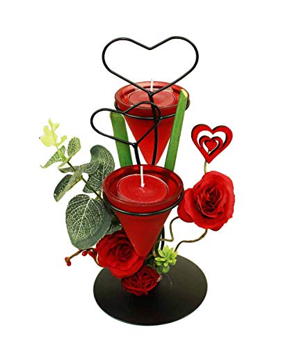 HAAC Kerzenset mit roten Kerzen Kerzenhalter Rosen und Herz Farbe rot von HAAC