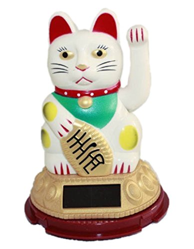 HAAC Solar Winkekatze Katze Glückskatze Glücksbringer 13 cm Farbe Weiss rot von HAAC
