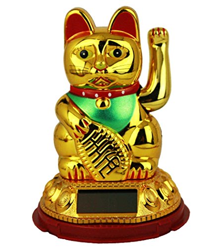 HAAC Solar Winkekatze Katze Glückskatze Glücksbringer 20 cm Farbe Gold rot von HAAC