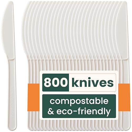HAAGO - 800 Messer PLA Besteck Set - Wiederverwendbares, spülmaschinenfestes Hochleistungsbesteck für Partys, Hochzeiten, Events, für heiße & kalte Speisen - Weiß 1.7cm von HAAGO